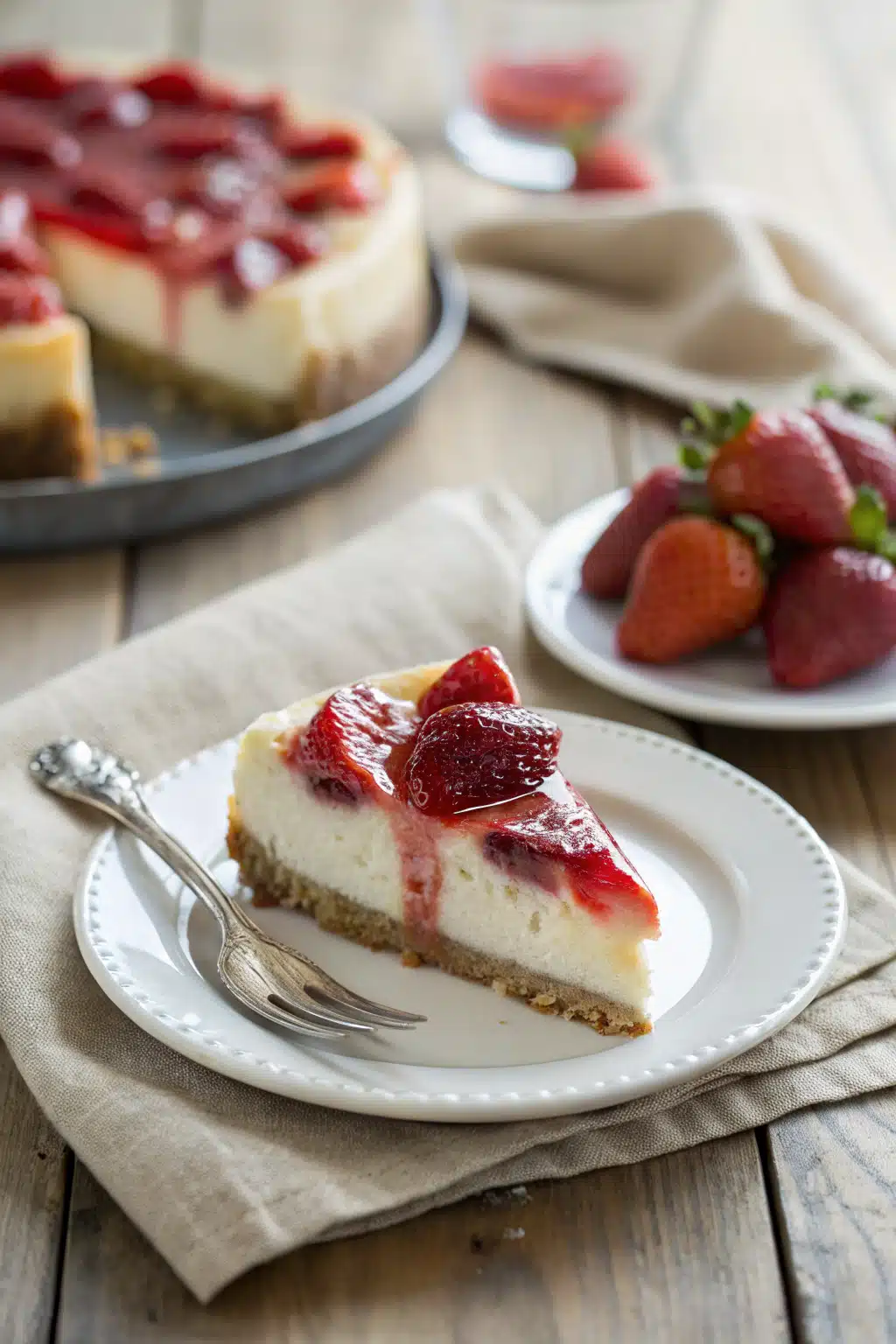 Easy Strawberry Cheesecake ingredients organized and measured on kitchen counter