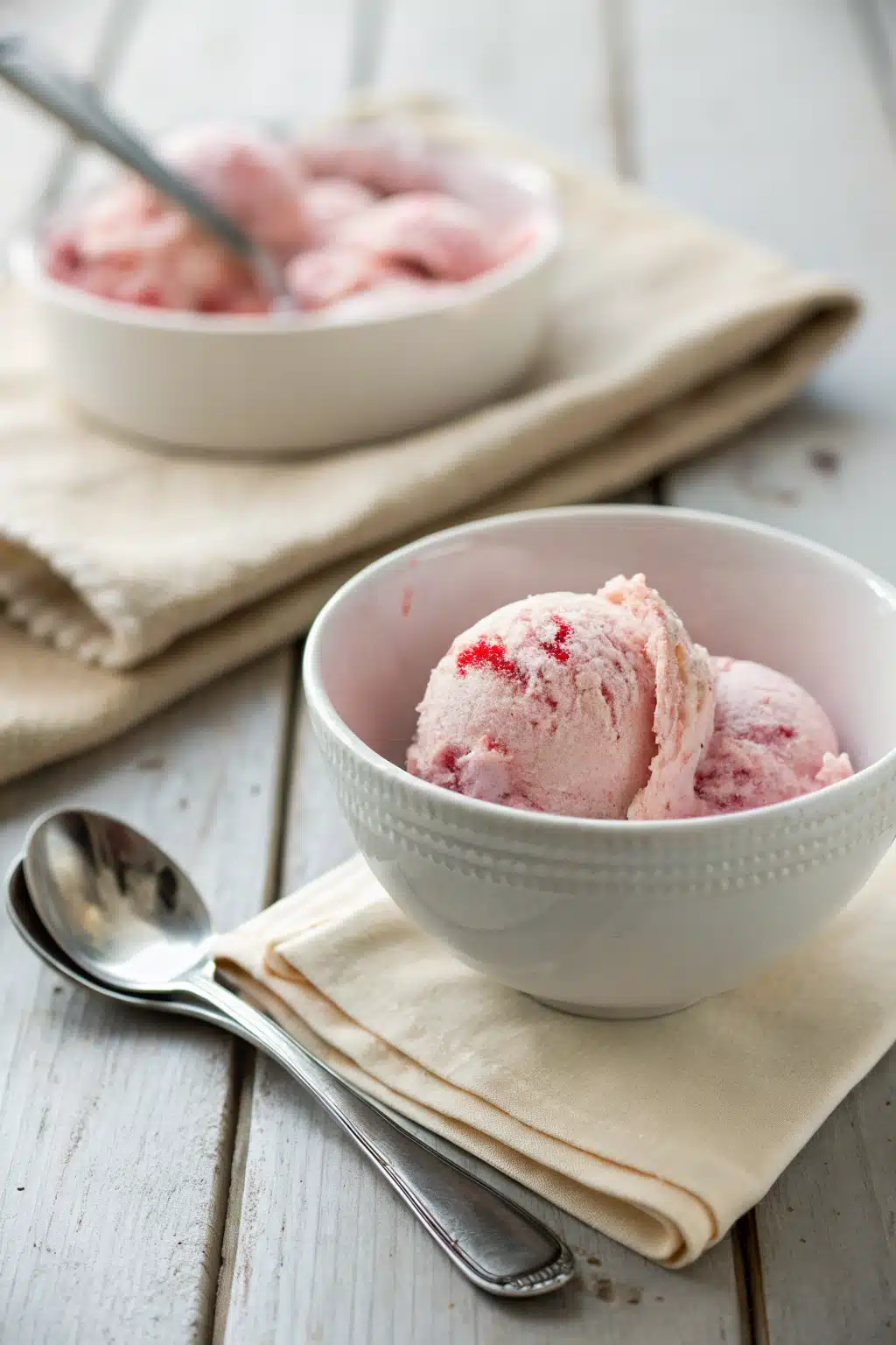 Homemade Strawberry Ice Cream ingredients organized and measured on kitchen counter
