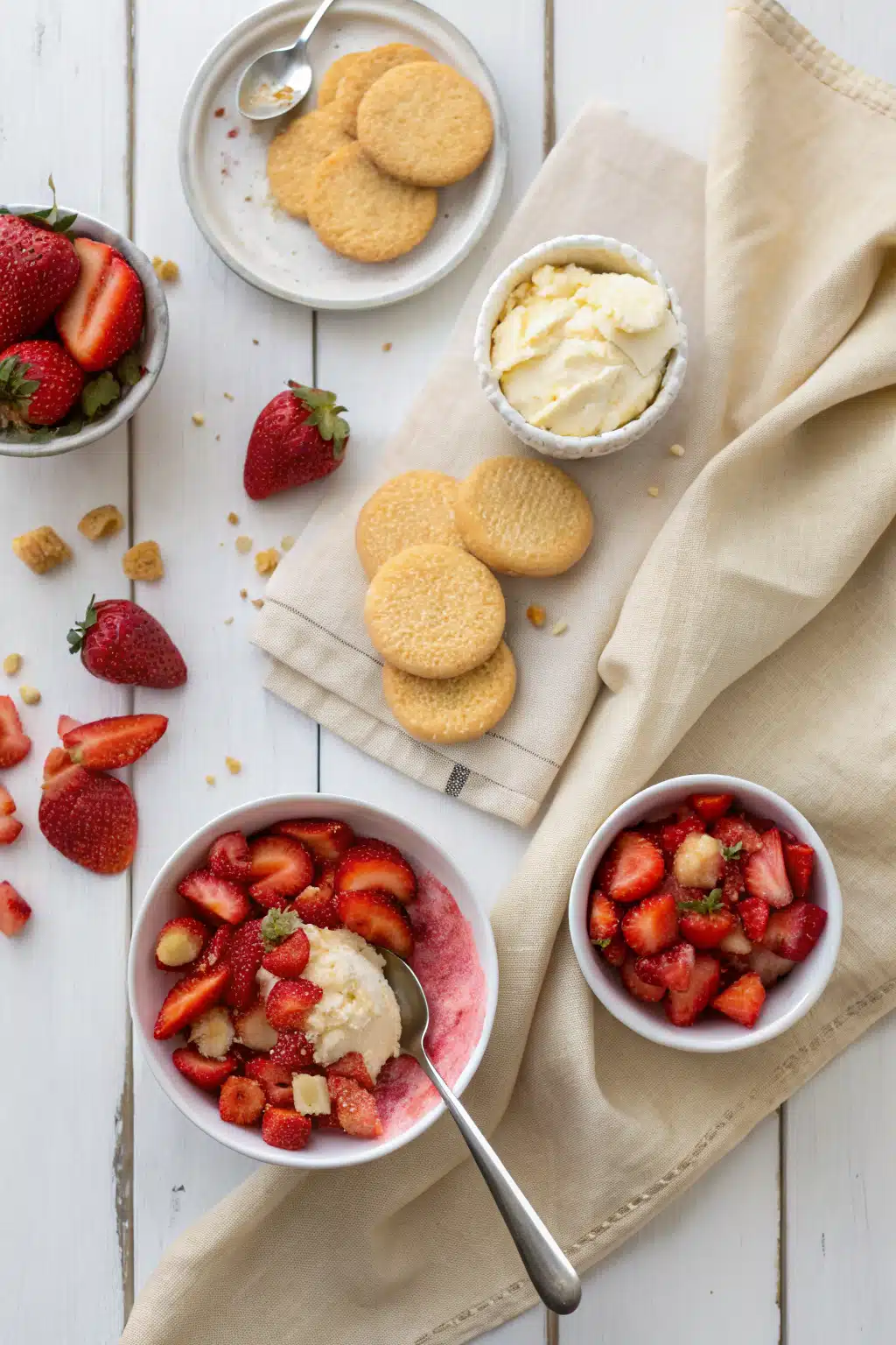 Strawberry Shortcake Ice Cream beautifully presented from an overhead angle
