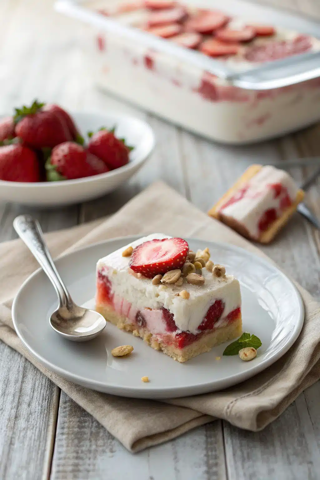Strawberry Shortcake Ice Cream ingredients organized and measured on kitchen counter