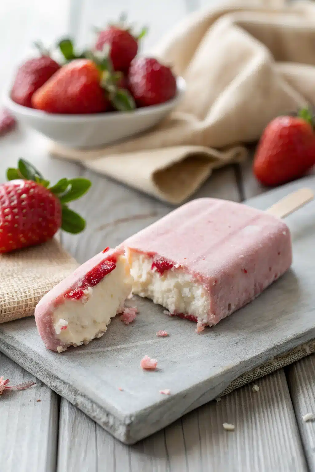 Strawberry Shortcake Ice Cream slice on plate showing perfect texture and swirl pattern