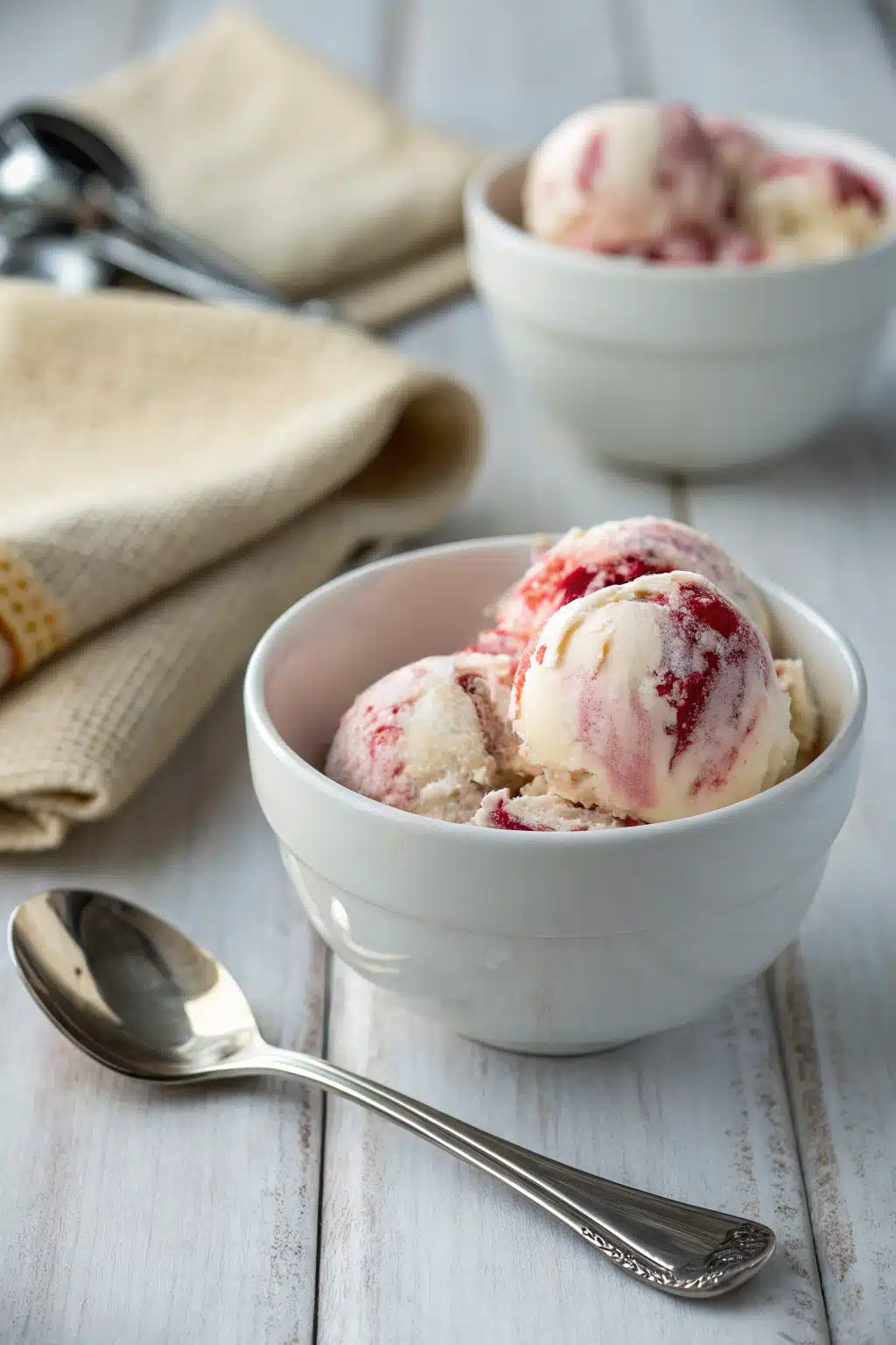 Strawberry Swirl Cheesecake Ice Cream ingredients organized and measured on kitchen counter