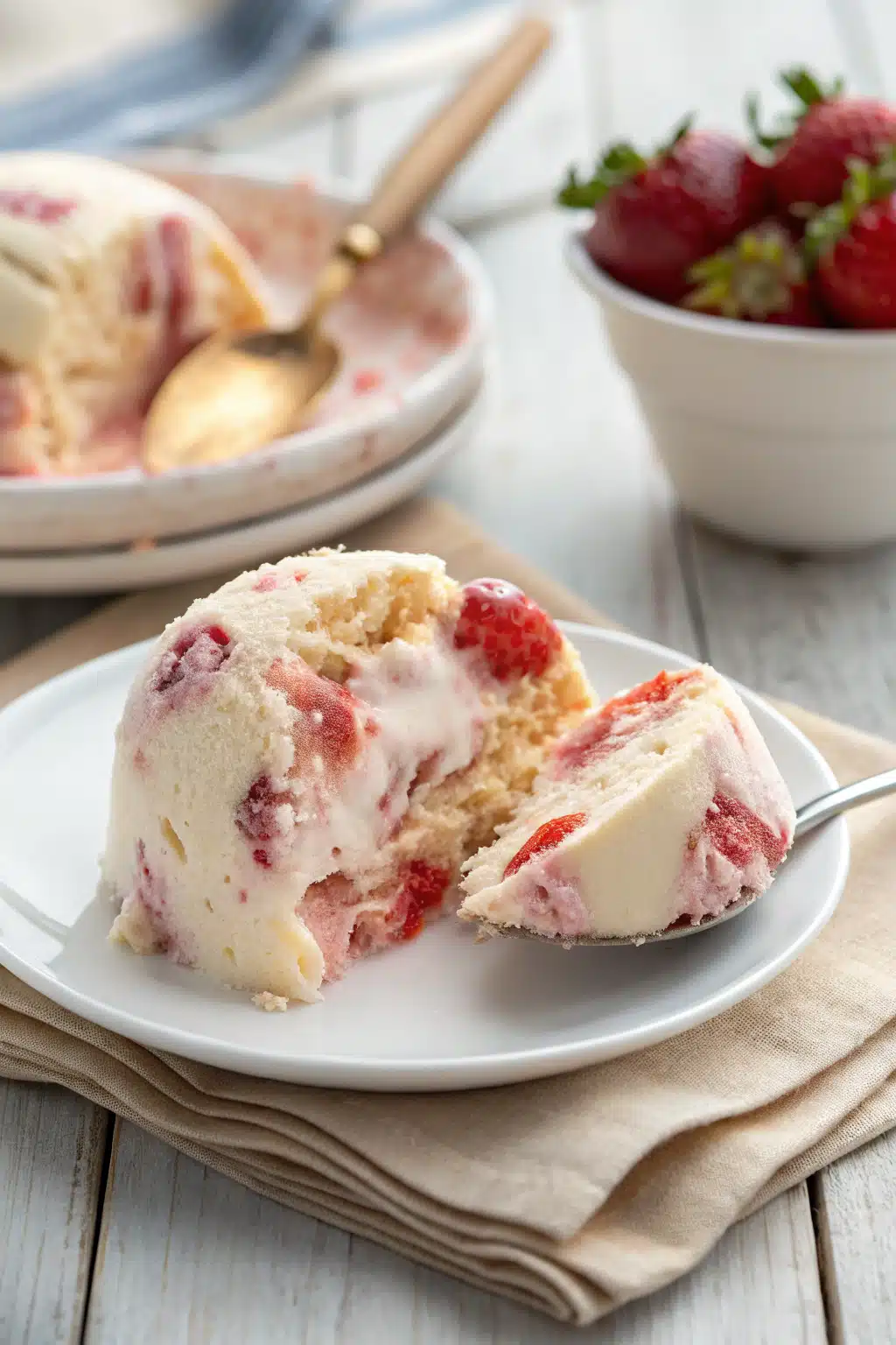 Strawberry Swirl Cheesecake Ice Cream slice on plate showing perfect texture and swirl pattern