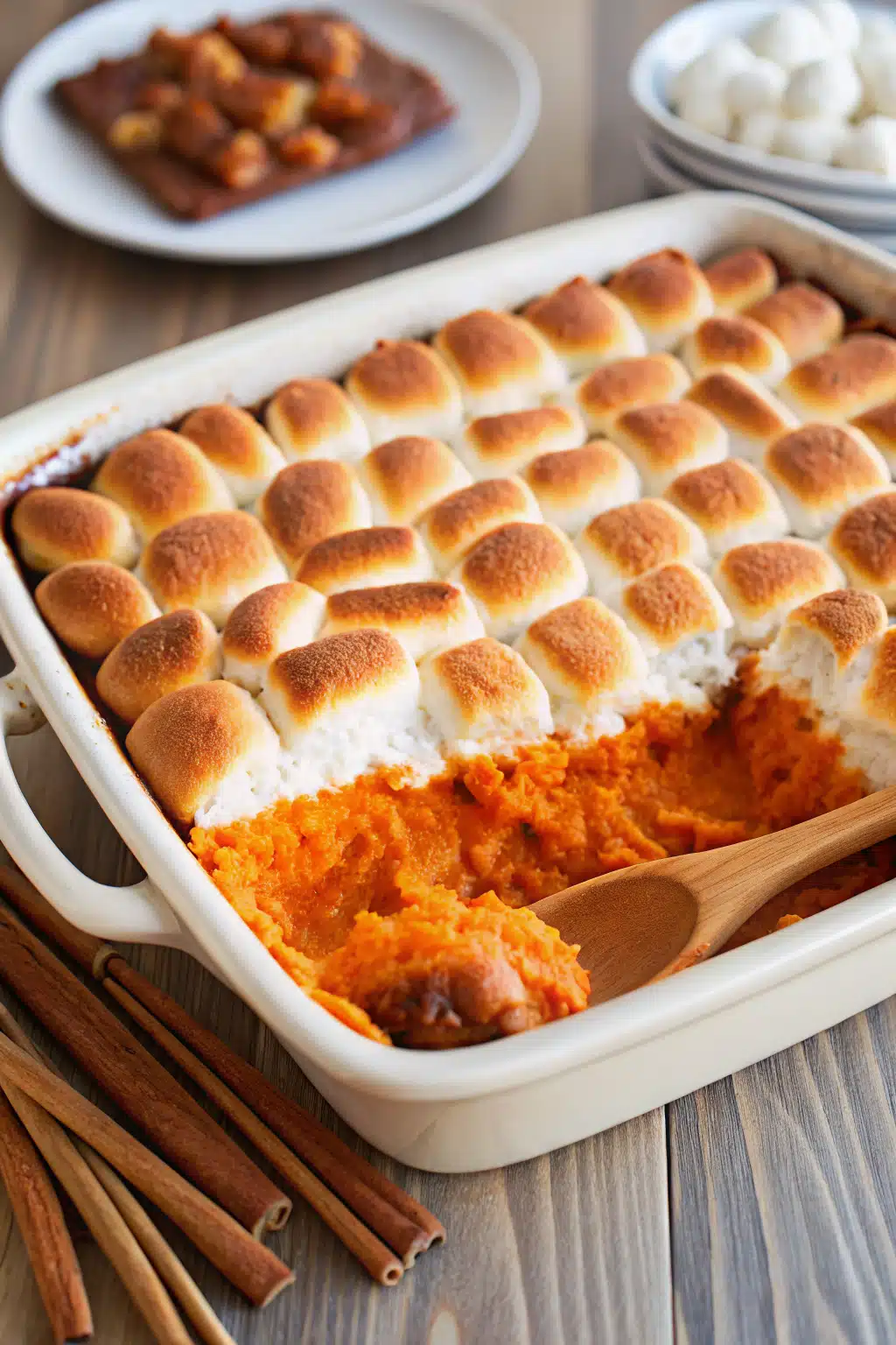 Sweet Potato Casserole slice on plate showing perfect texture and swirl pattern