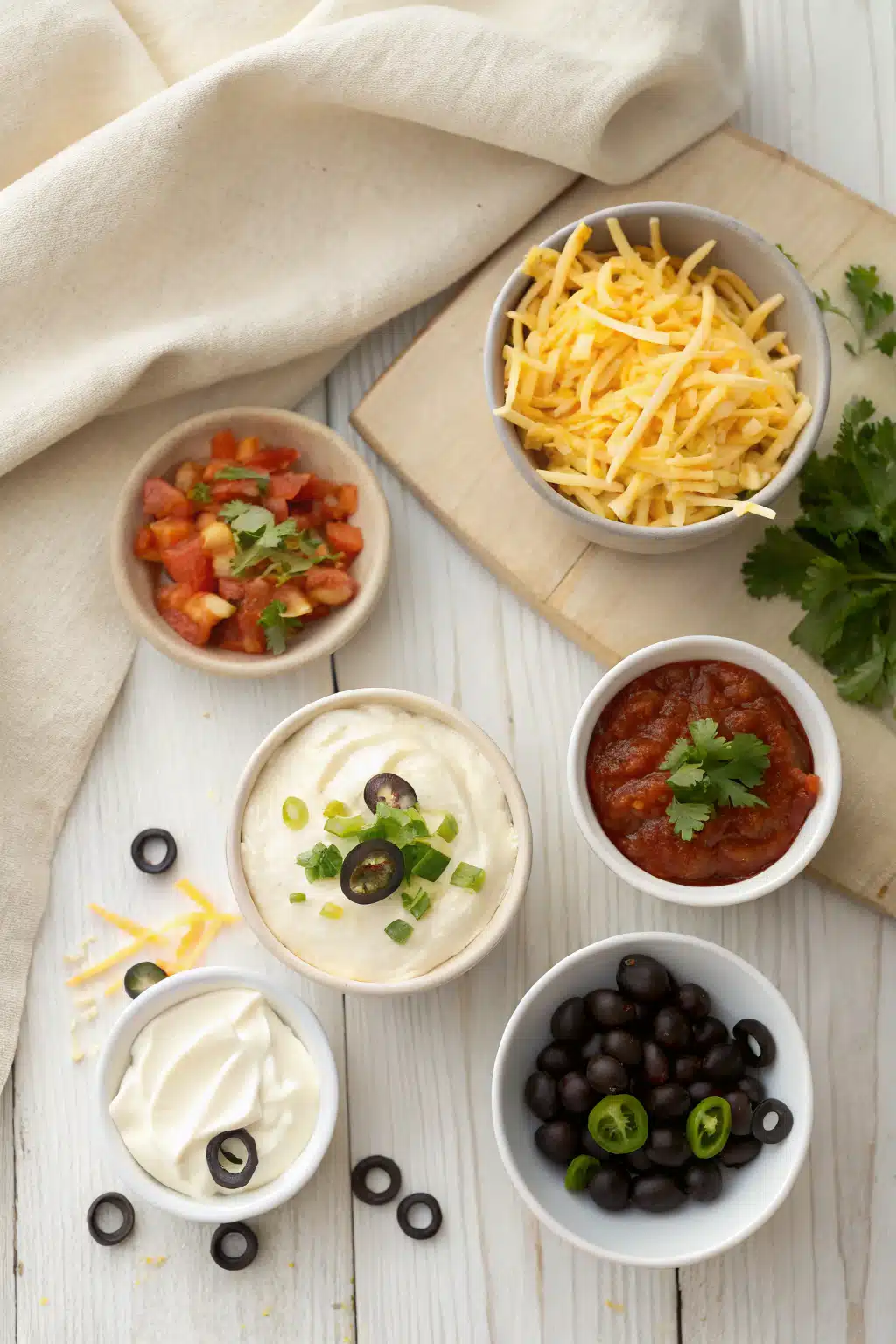 Easy Taco Dip beautifully presented from an overhead angle