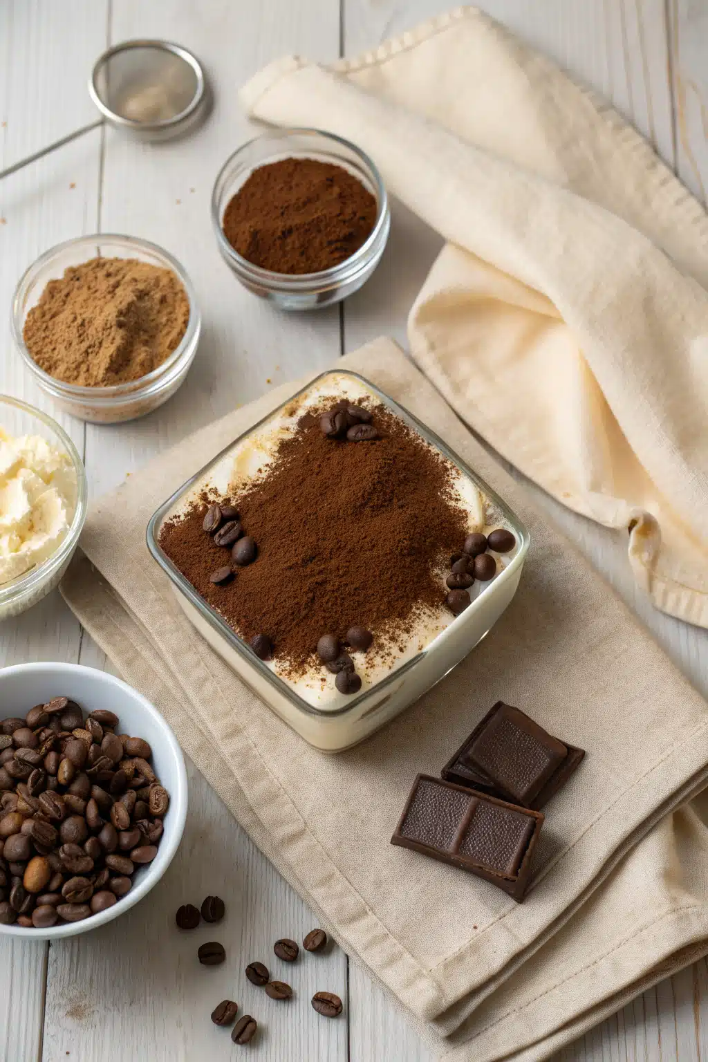 Best Tiramisu Recipe beautifully presented from an overhead angle
