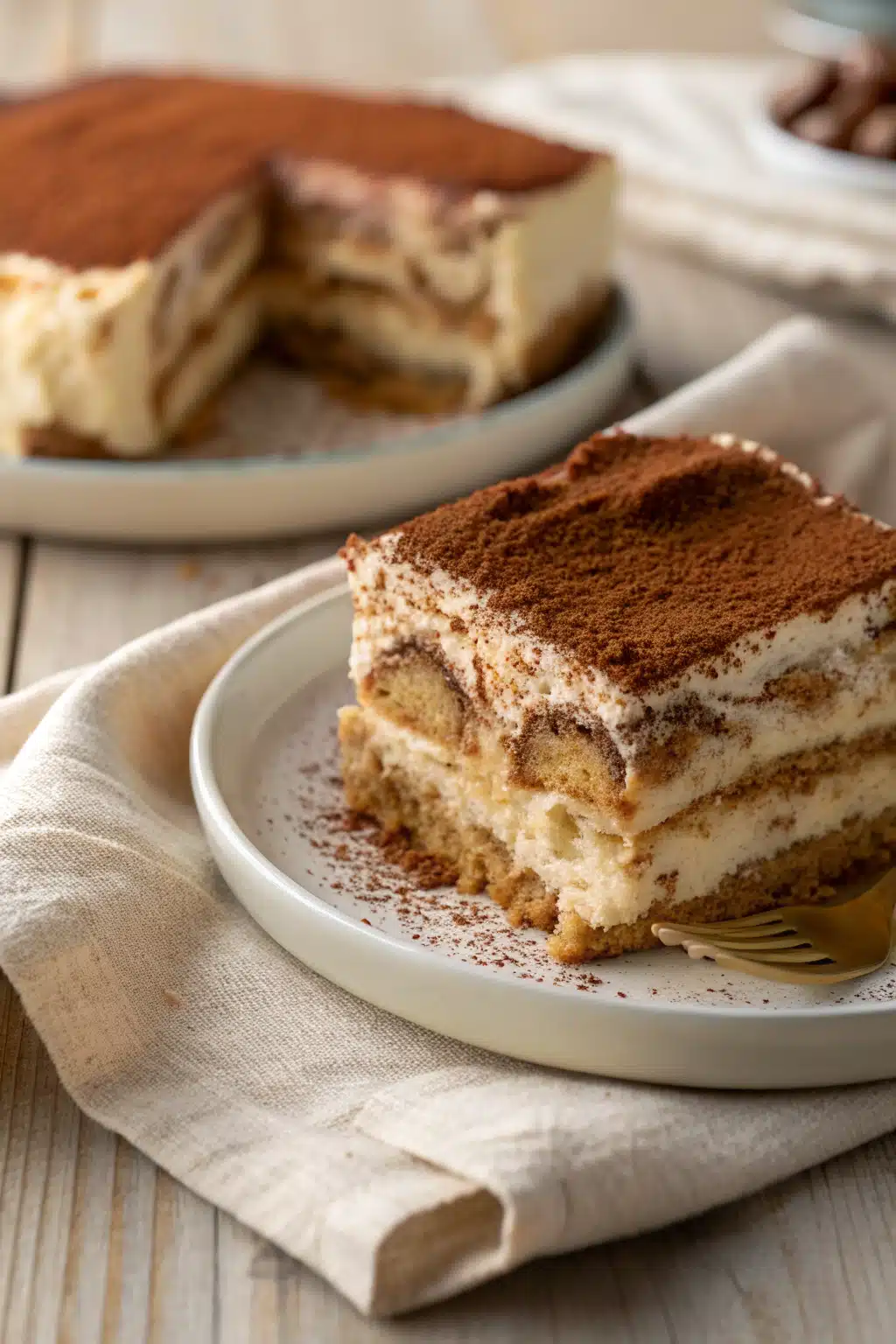 Best Tiramisu Recipe slice on plate showing perfect texture and swirl pattern