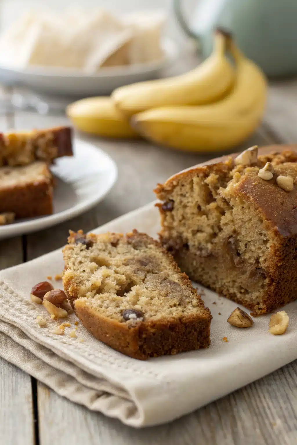 Tropical Banana Bread slice on plate showing perfect texture and swirl pattern