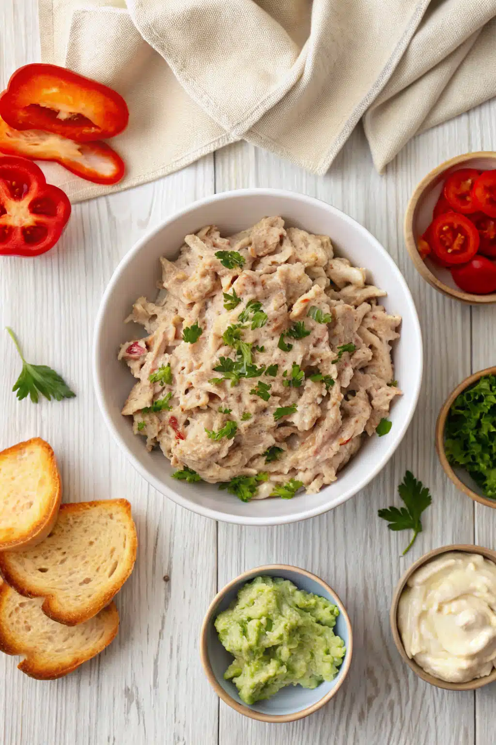 High Protein Tuna Salad beautifully presented from an overhead angle