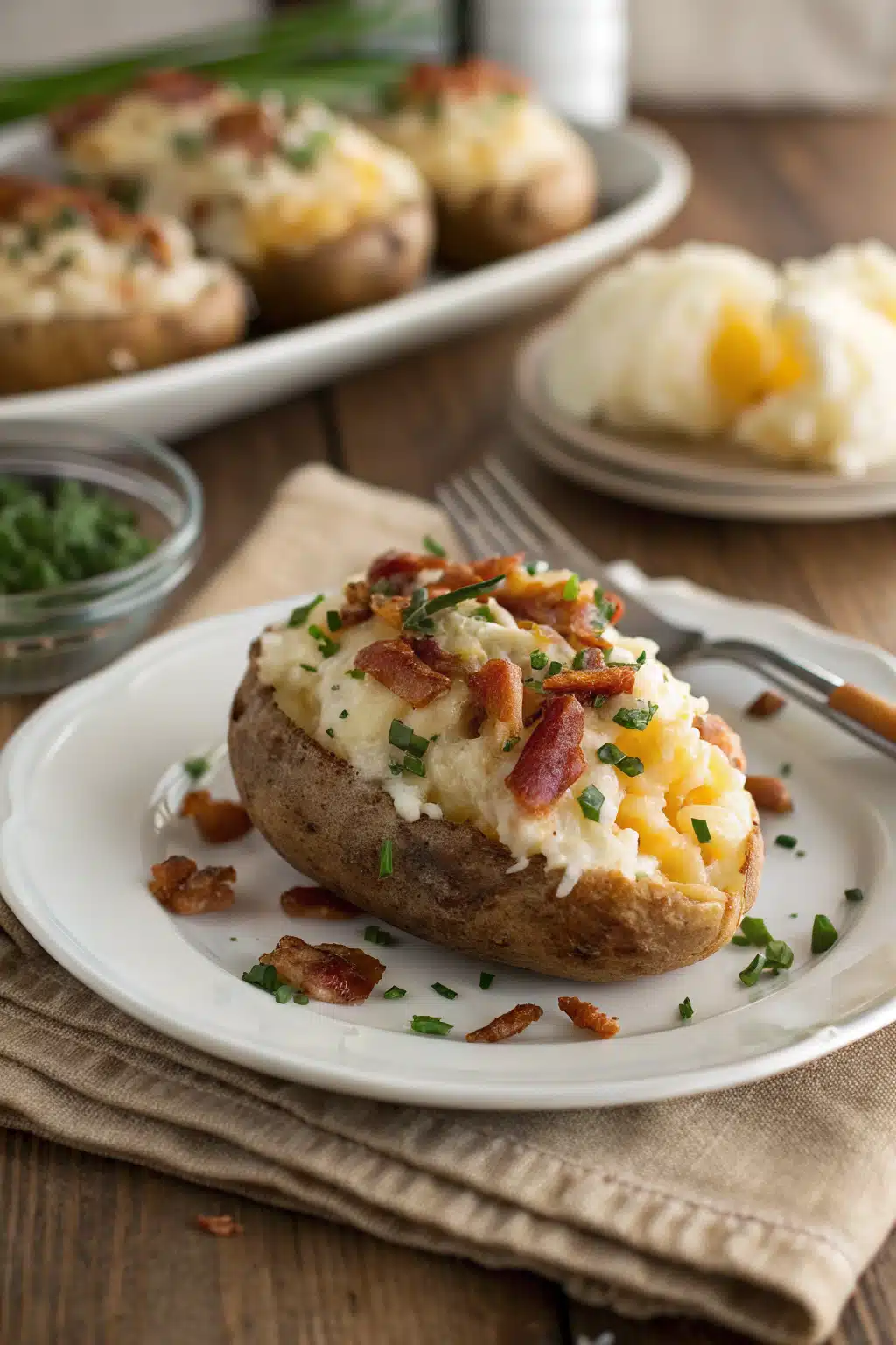 Twice Baked Potatoes ingredients organized and measured on kitchen counter