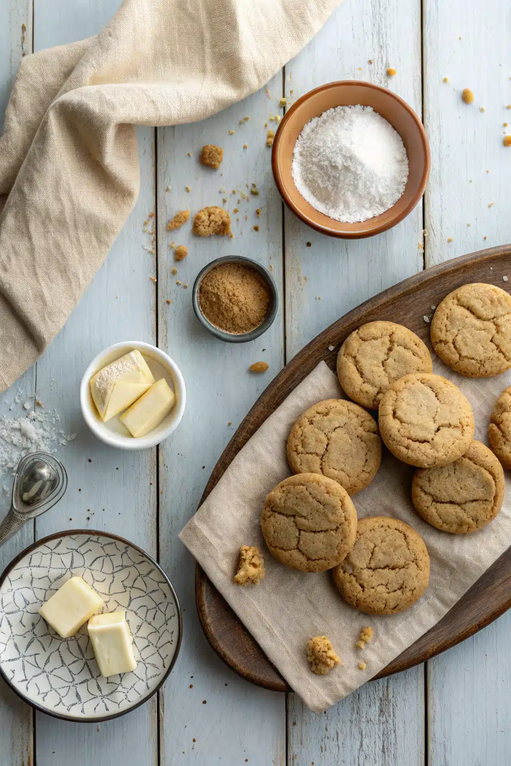 Chewy Sugar Cookies beautifully presented from an overhead angle