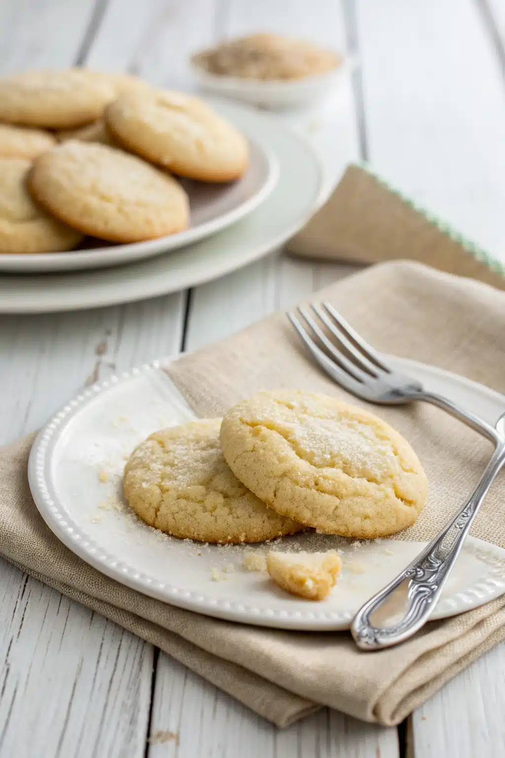 Chewy Sugar Cookies ingredients organized and measured on kitchen counter