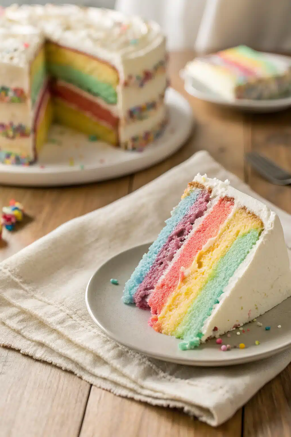 Best Unicorn Cake Recipe slice on plate showing perfect texture and swirl pattern