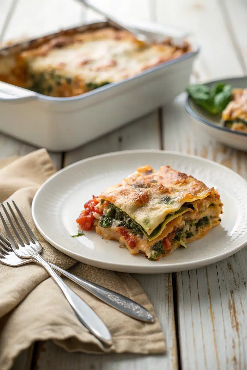 Vegetable Lasagna Recipe ingredients organized and measured on kitchen counter