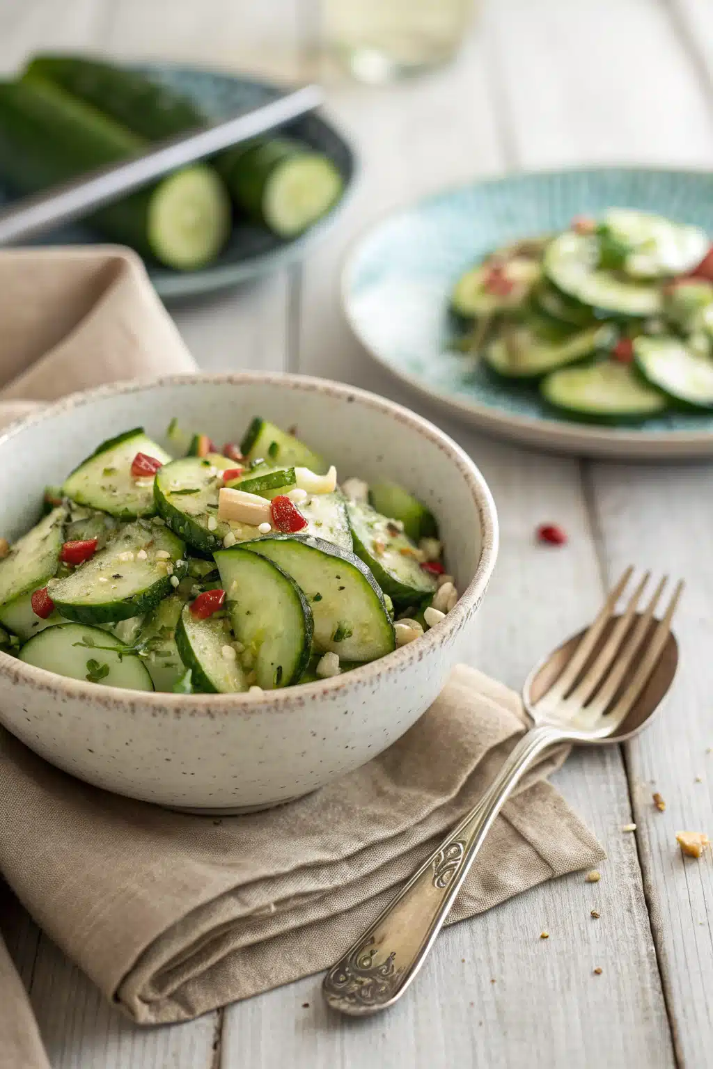 Viral Cucumber Salad ingredients organized and measured on kitchen counter