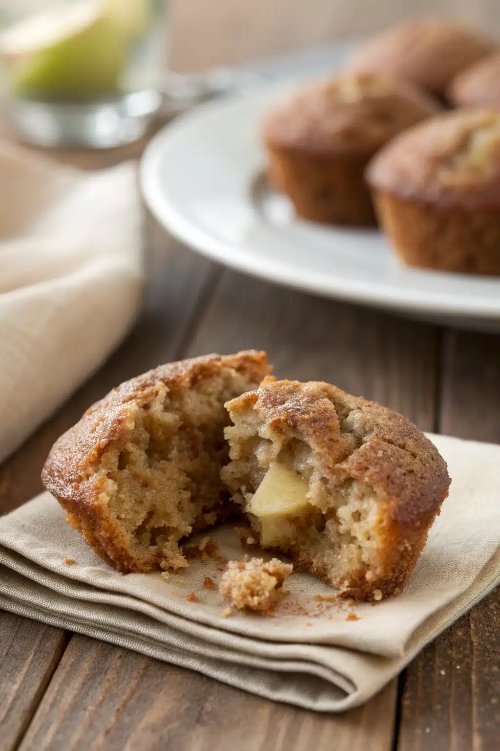 Apple Spice Muffins slice on plate showing perfect texture and swirl pattern