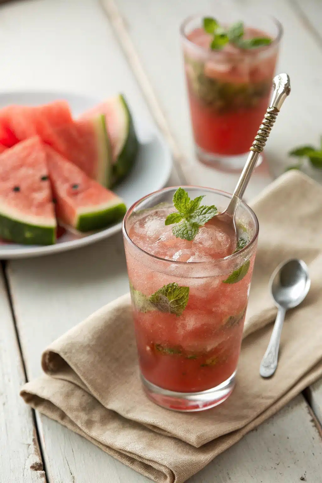 Watermelon Mojito Mocktail ingredients organized and measured on kitchen counter