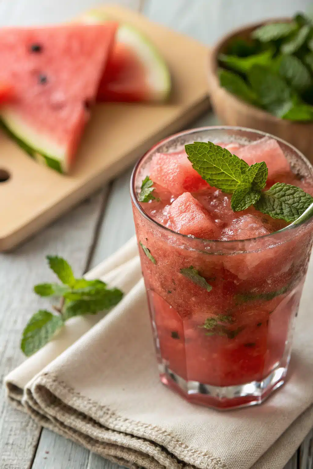 Watermelon Mojito Mocktail slice on plate showing perfect texture and swirl pattern