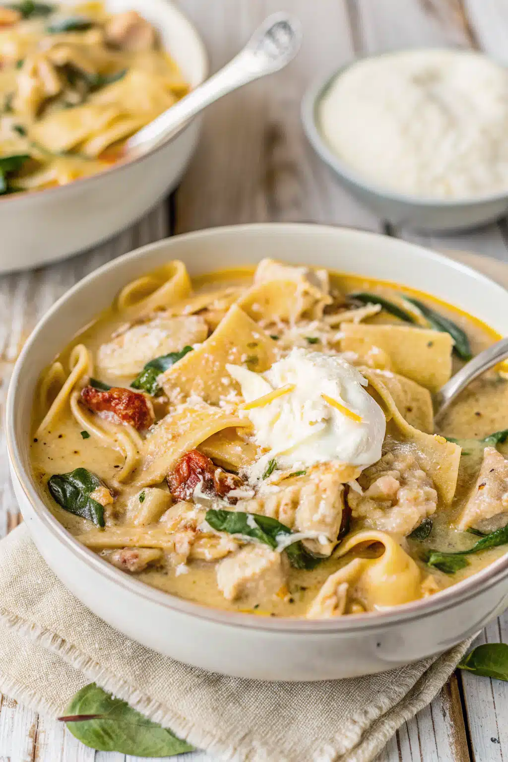 Crockpot White Lasagna Soup ingredients organized and measured on kitchen counter