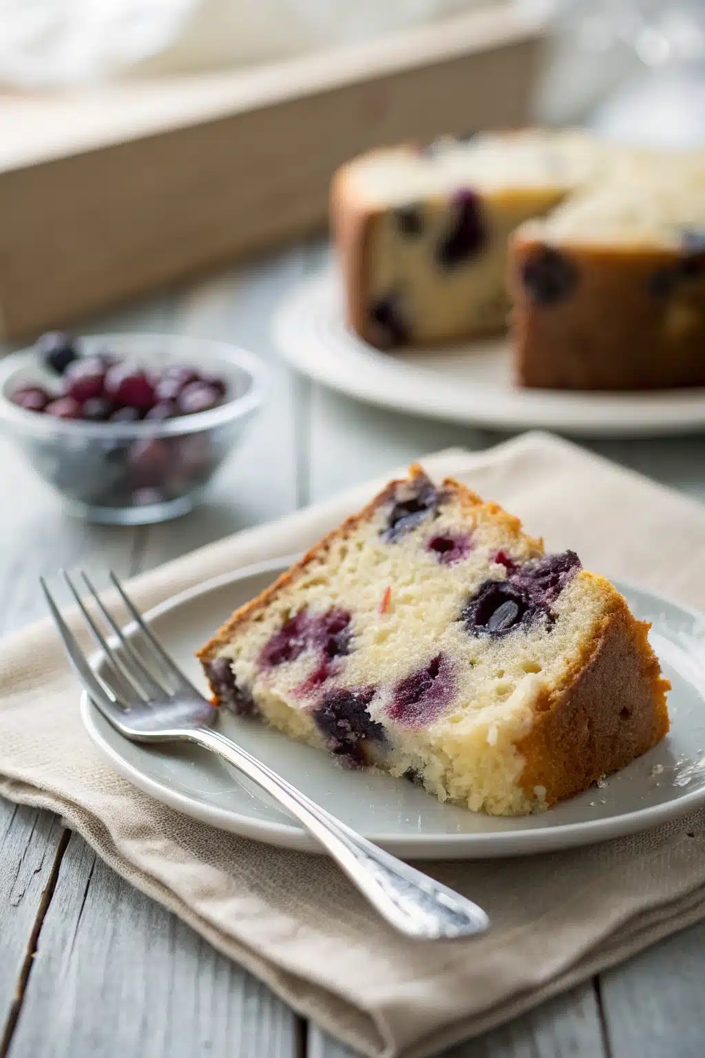 Blueberry Pound Cake ingredients organized and measured on kitchen counter
