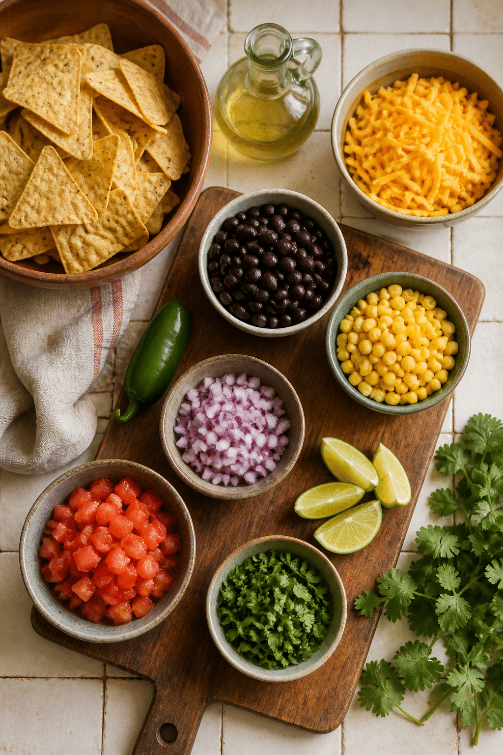 Ingredients measured for campfire foil packet nachos
