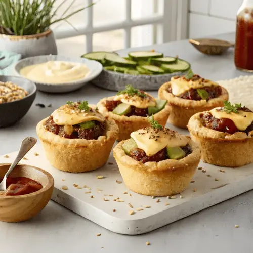Finished cheeseburger muffins in the reserved kitchen scene