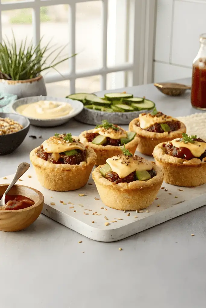 Finished cheeseburger muffins in the reserved kitchen scene
