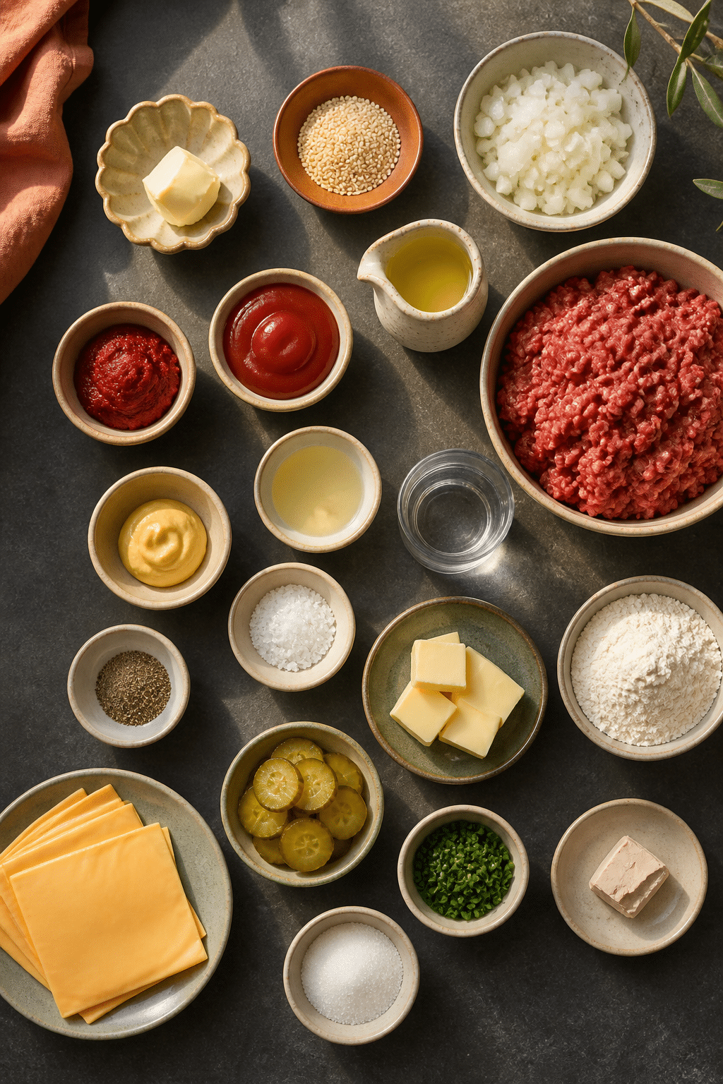 Ingredients measured for cheeseburger muffins