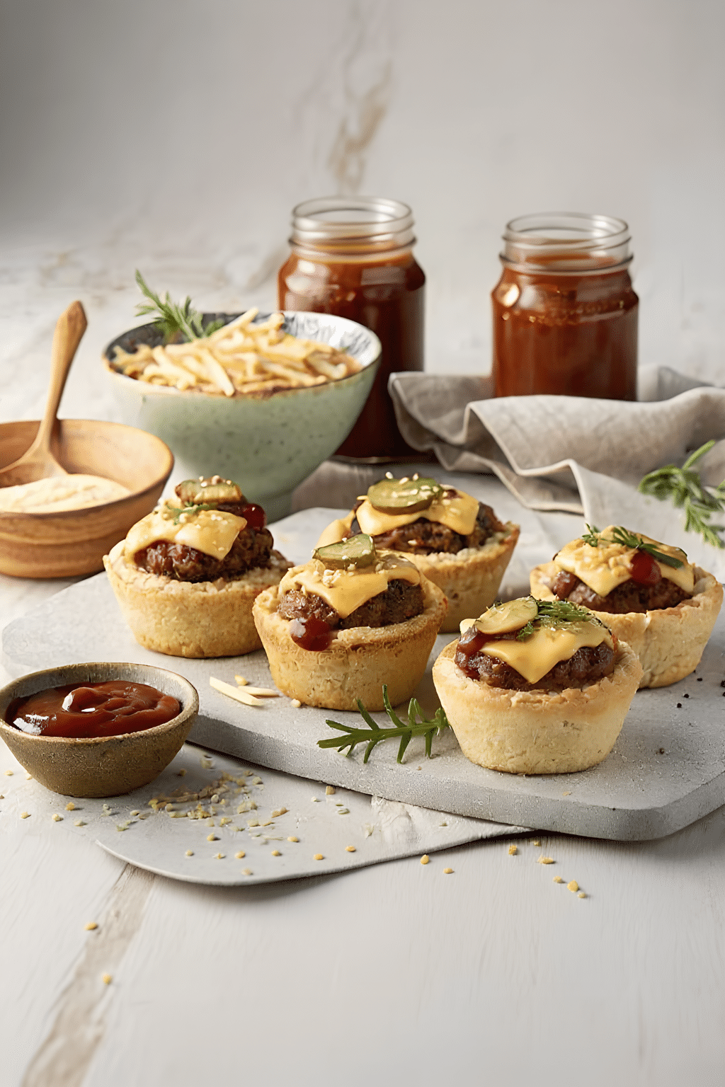 Close view of the finished cheeseburger muffins