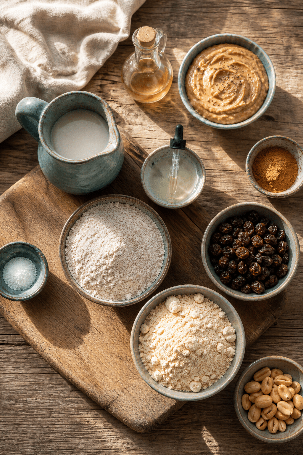 cinnamon raisin protein bars ingredients arranged for preparation
