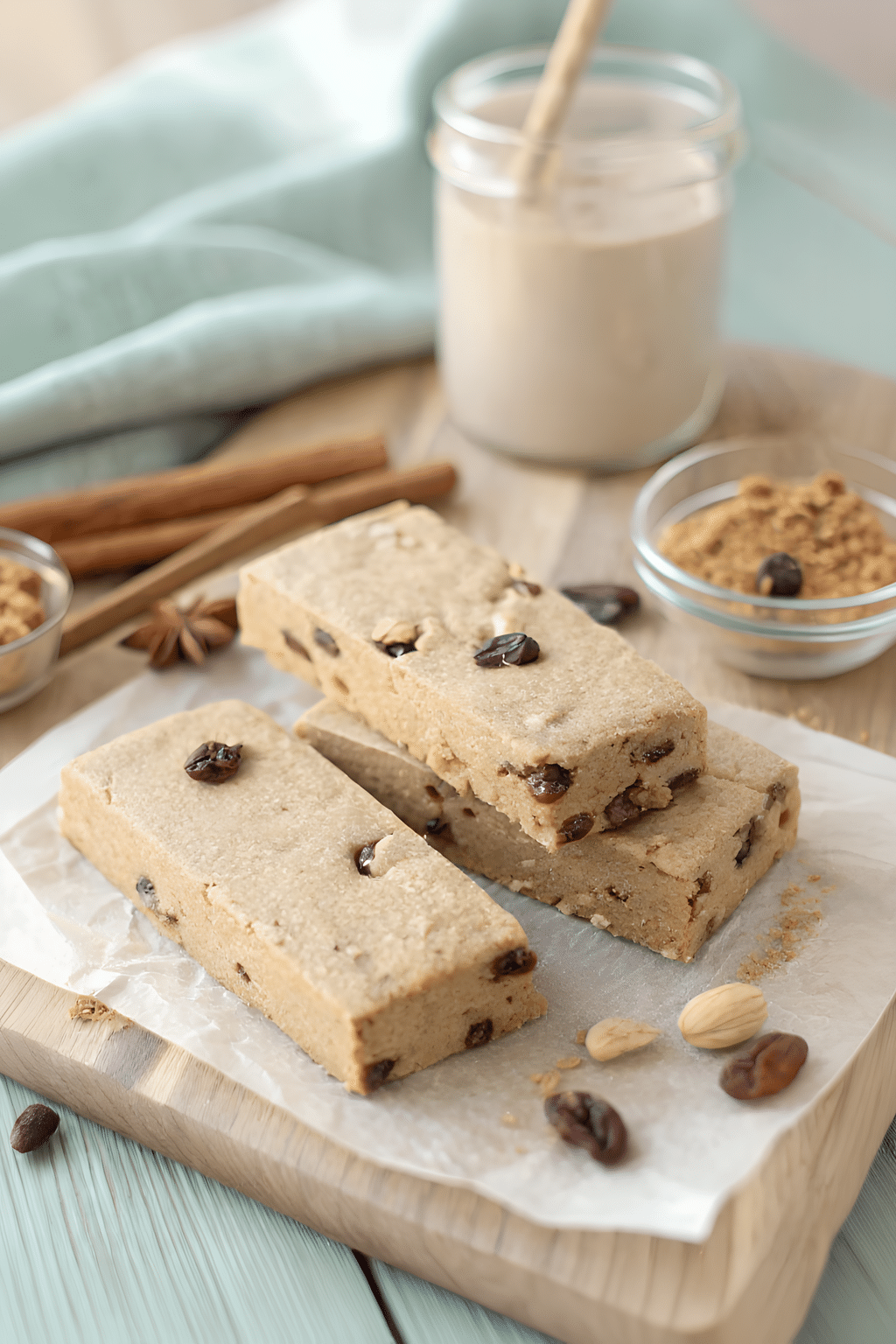 Close view of finished cinnamon raisin protein bars