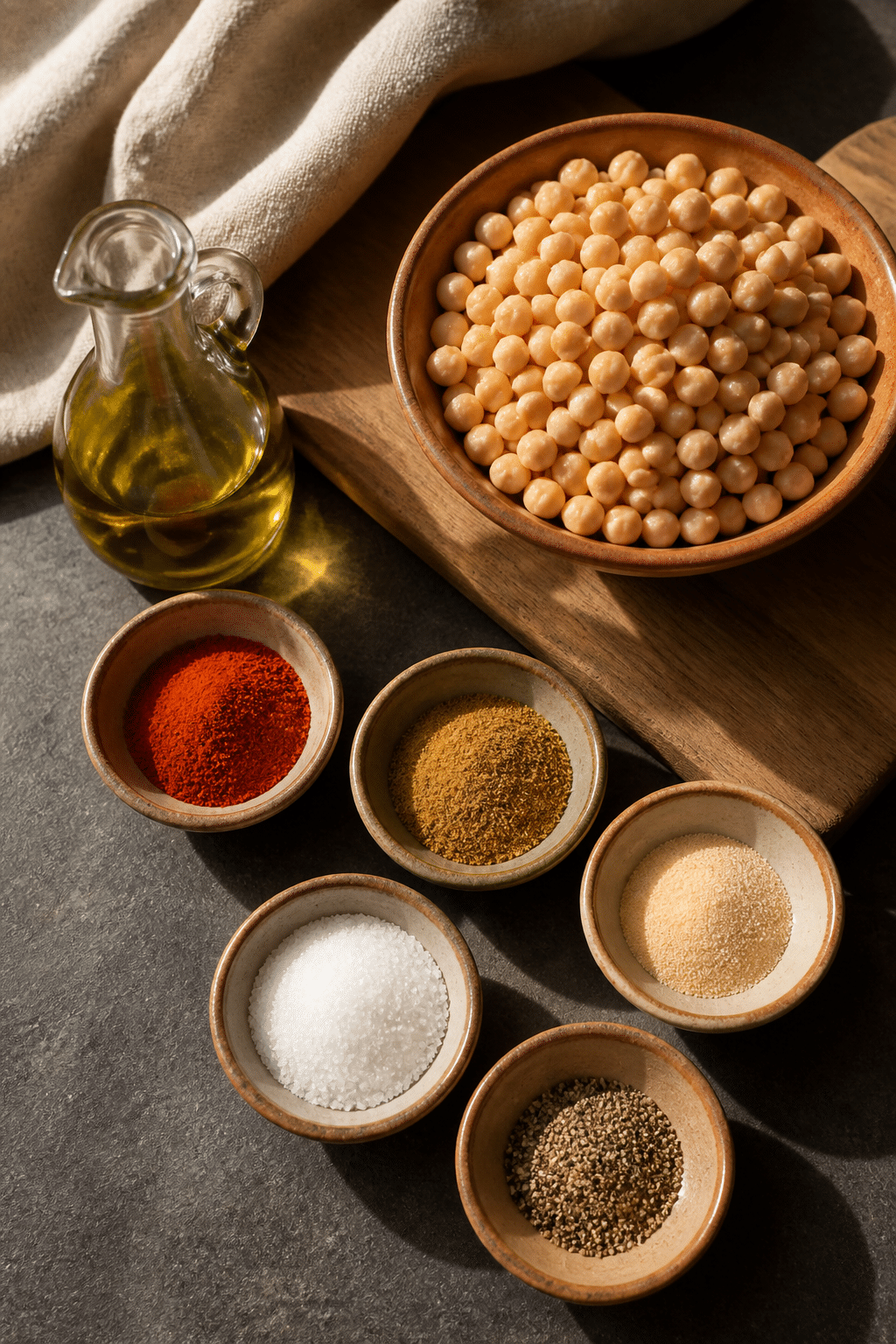Ingredients measured for crispy roasted chickpeas
