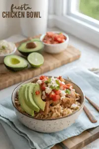 Crock pot fiesta chicken rice bowls with avocado