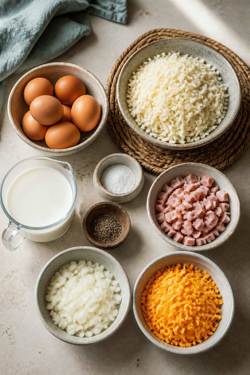 Ingredients measured for crockpot breakfast casserole
