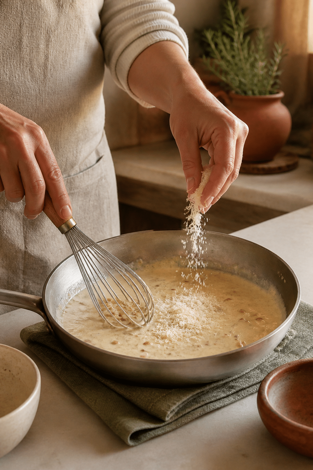Preparing fiery chicken ramen in the reserved kitchen scene