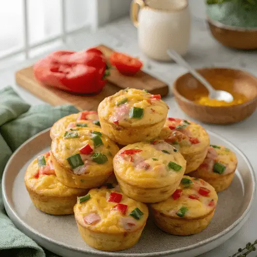 Freezer Friendly Egg Muffins with Ham and Peppers finished dish