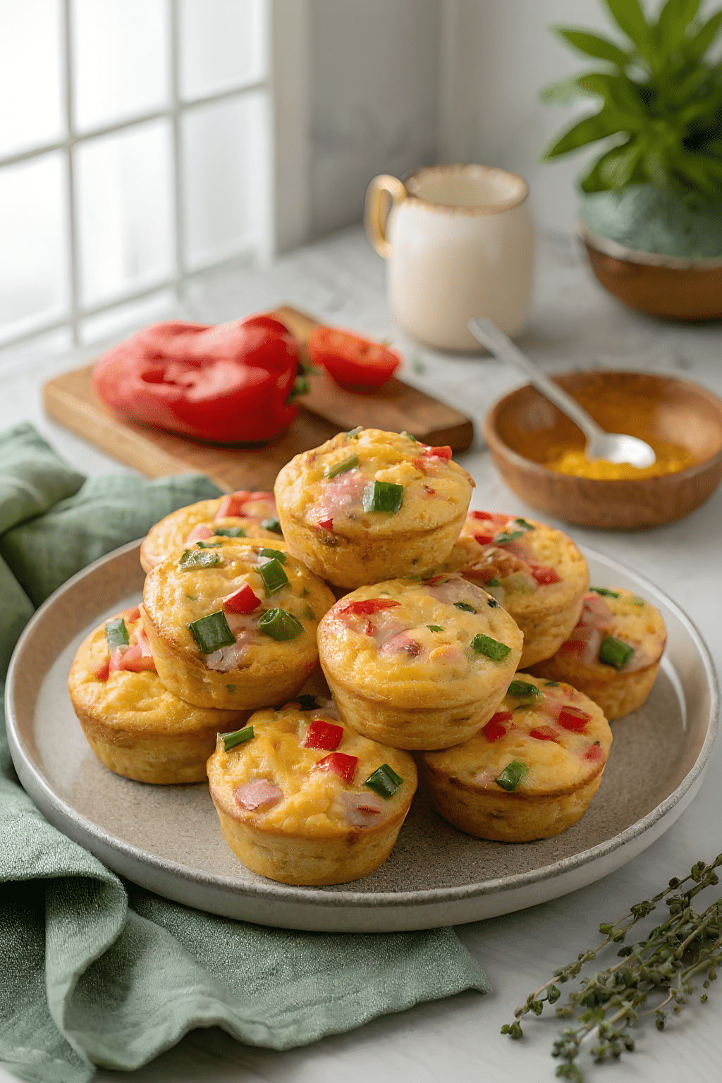 Freezer Friendly Egg Muffins with Ham and Peppers finished dish