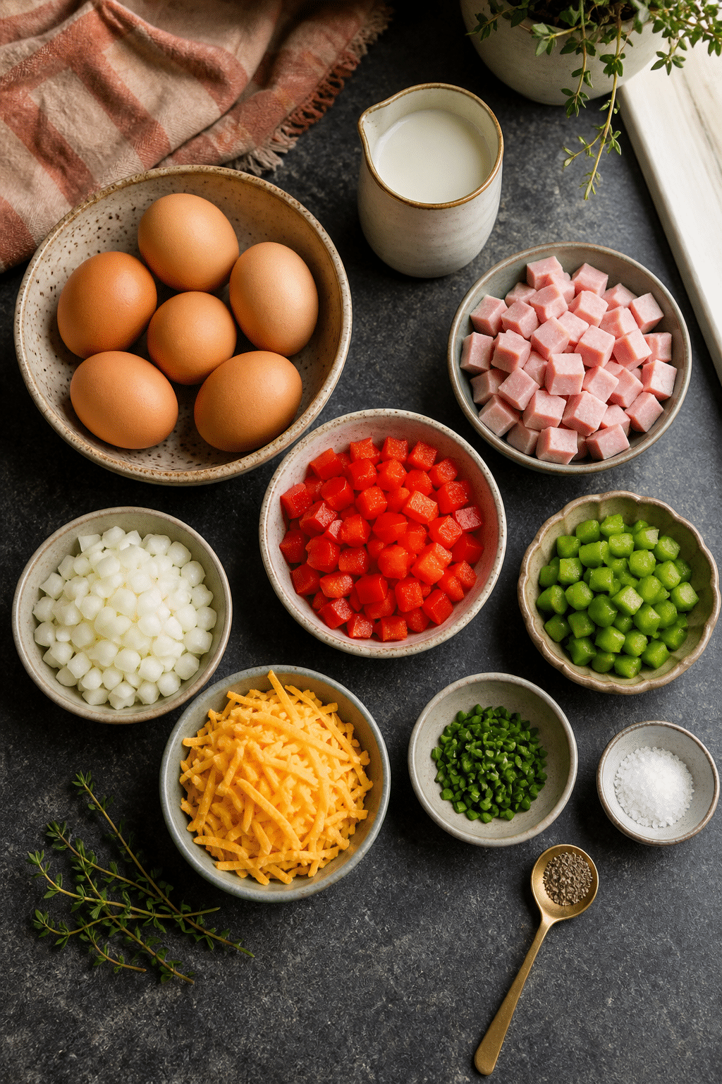 freezer friendly egg muffins ingredients arranged for preparation