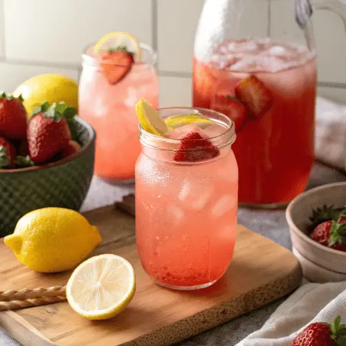 Finished fresh strawberry lemonade ready to serve