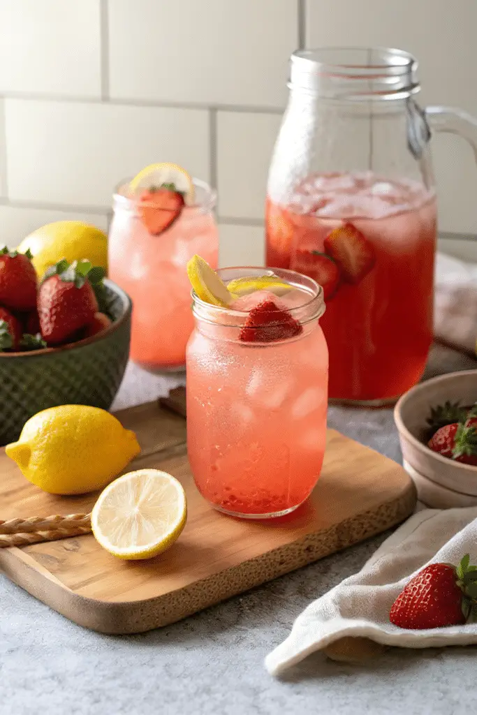 Finished fresh strawberry lemonade ready to serve