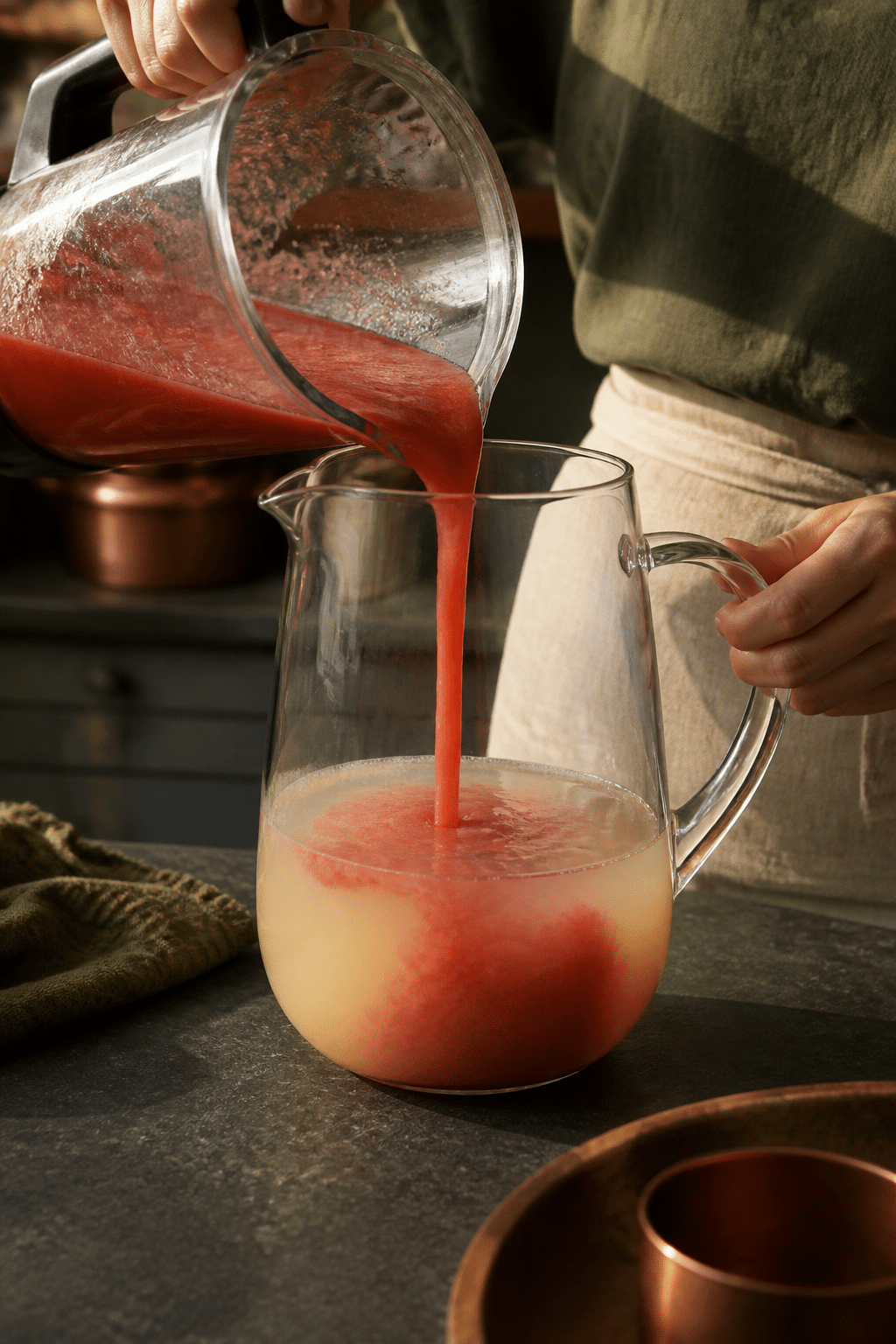 Preparing fresh strawberry lemonade step by step