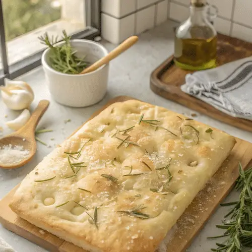 Garlic Parmesan focaccia bread with rosemary