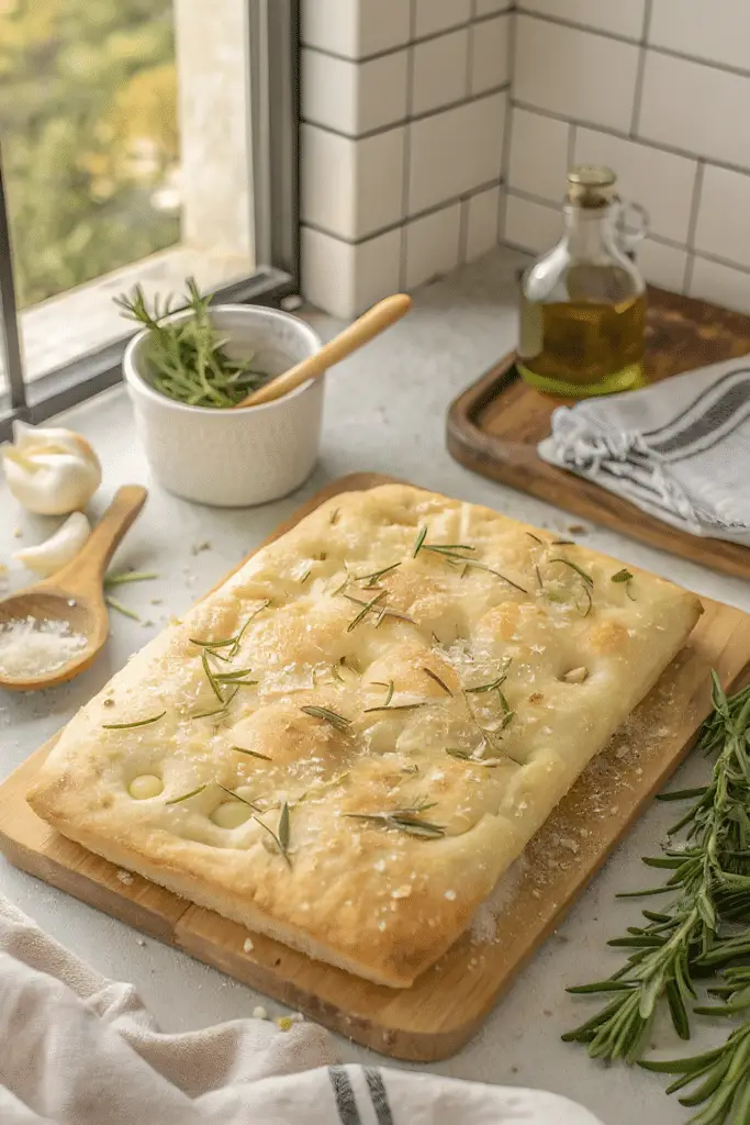Garlic Parmesan focaccia bread with rosemary