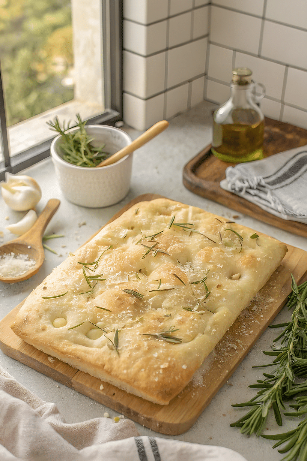Garlic Parmesan focaccia bread with rosemary