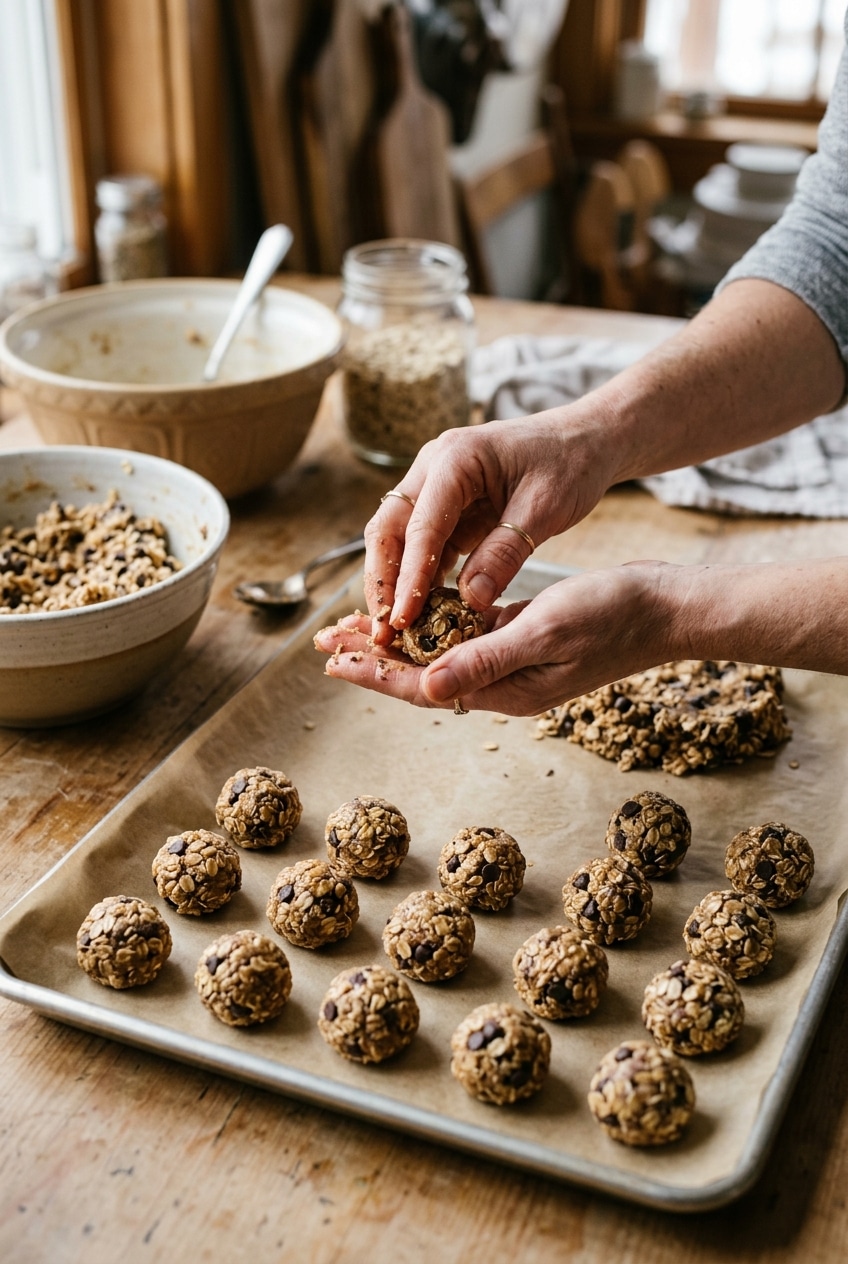 Preparation step for gluten free chocolate chip energy balls