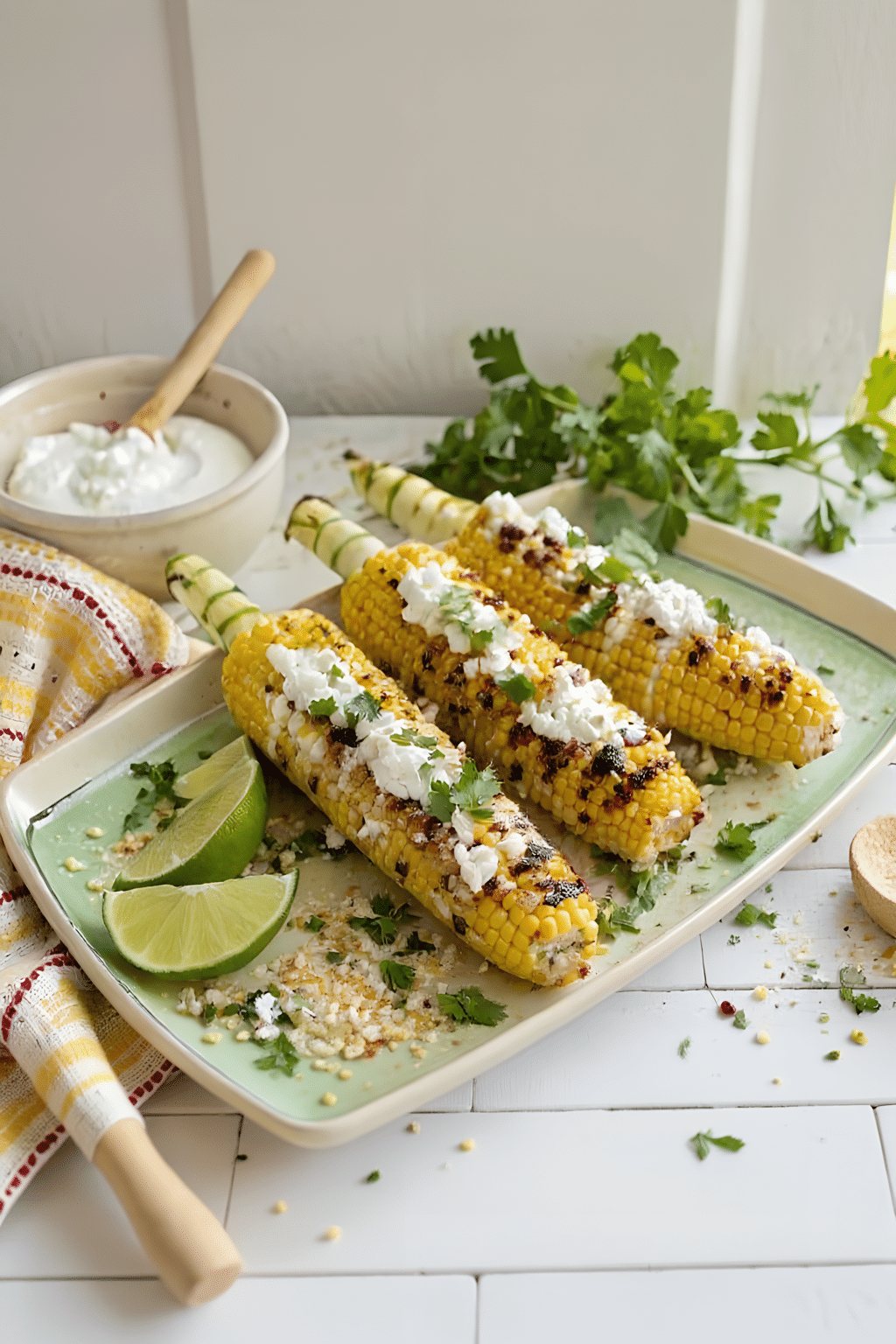 Grilled Mexican street corn with Cotija and lime