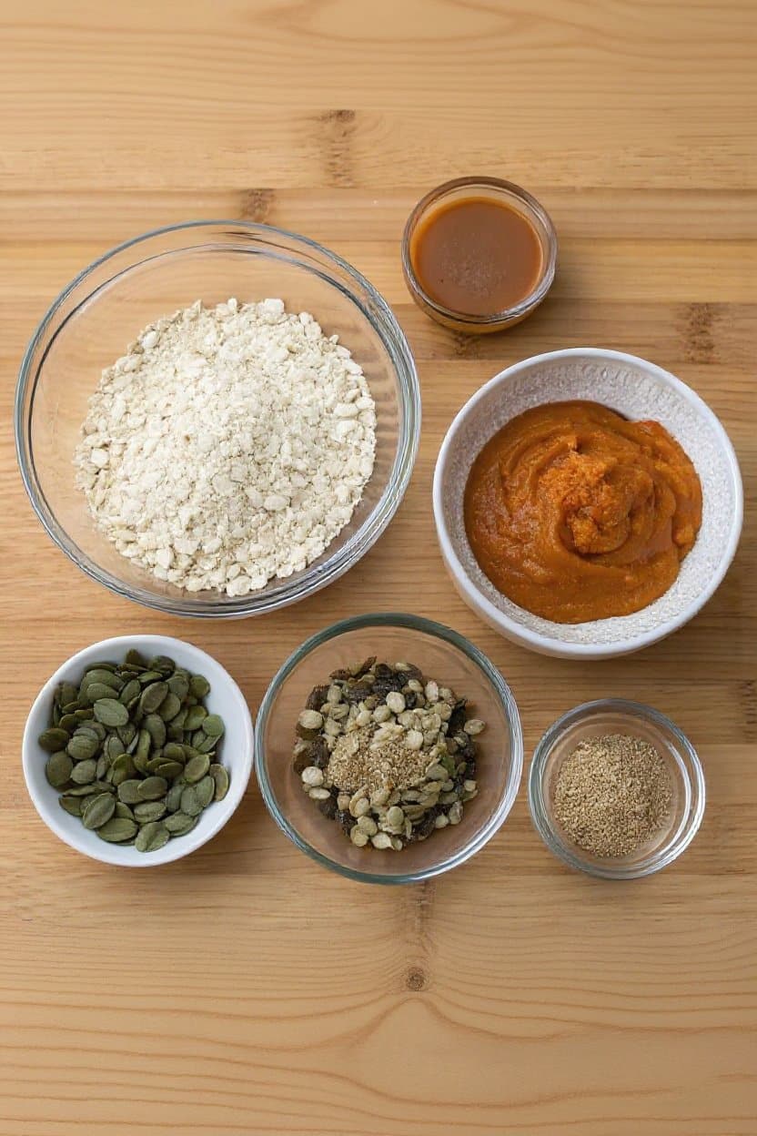 Measured ingredients for pumpkin spice energy bites
