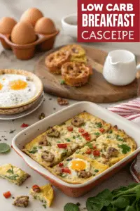 Low carb breakfast casserole with sausage and cheddar
