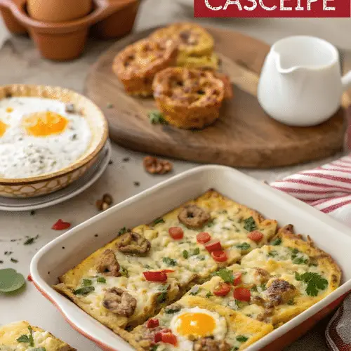 Low carb breakfast casserole with sausage and cheddar