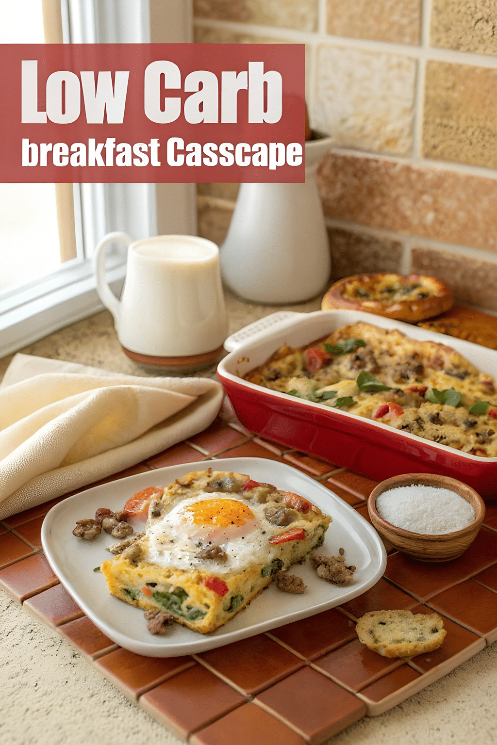 Golden sliced low carb egg casserole